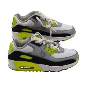 Nike Air Max 90 GS Volt Shoes Boys 6Y Womens 7.5 White Grey Black CD6864-101